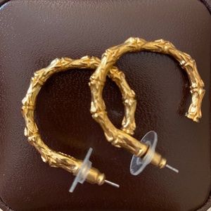 Kenneth Jay Lane gold tone bamboo hoop earrings NWOT